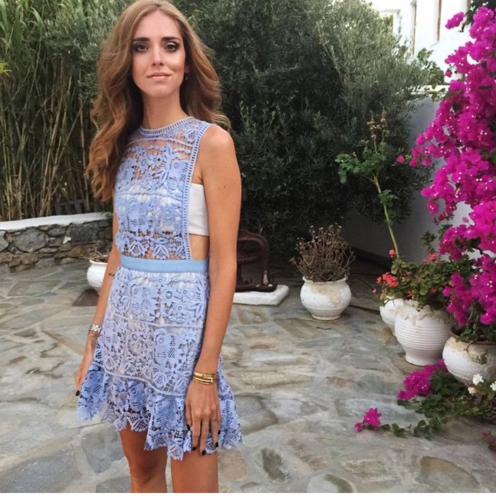 powder-blue guipure lace mini dress by SELF-PORTRAIT